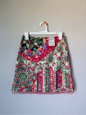Boston Proper Women’s Patchwork Floral Mini Skirt Beaded Fringe Size 2 NWT